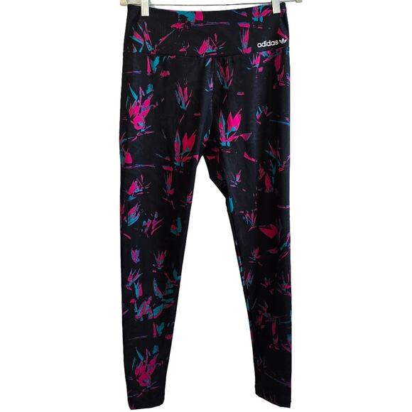 Adidas Women's Floral Pink And Blue All Over Print Tech Leggings Medium - Picture 3 of 14